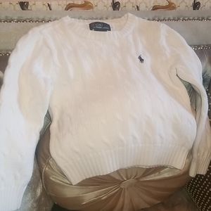 White Cable knit Polo RL sweater